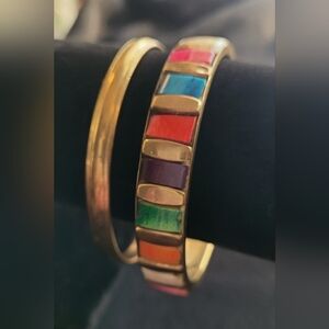 Vintage Brass And Dyed Bone Bracelets